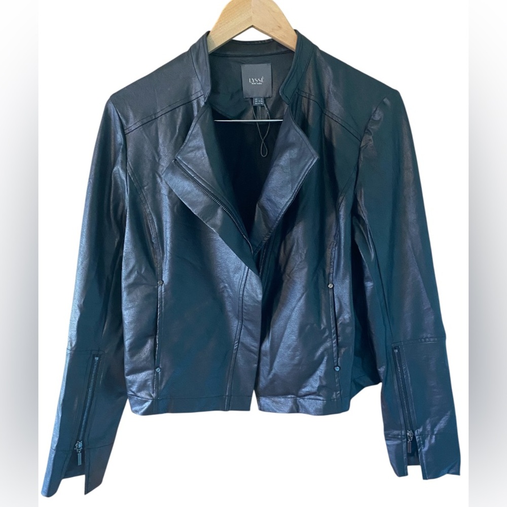 Lysse Moto Jacket Faux Leather Women Size Medium Black Long Sleeve Fitted